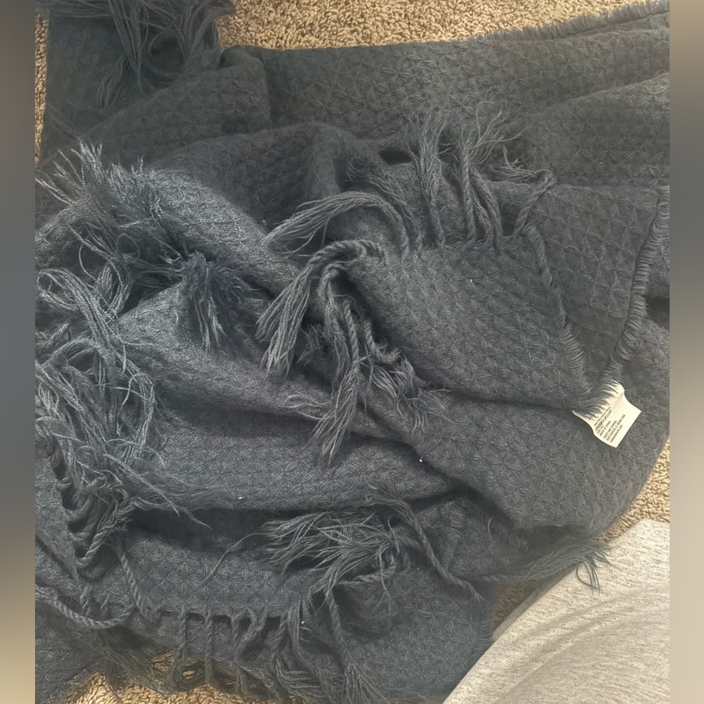 Crate&Barrel Navy Fringed Throw